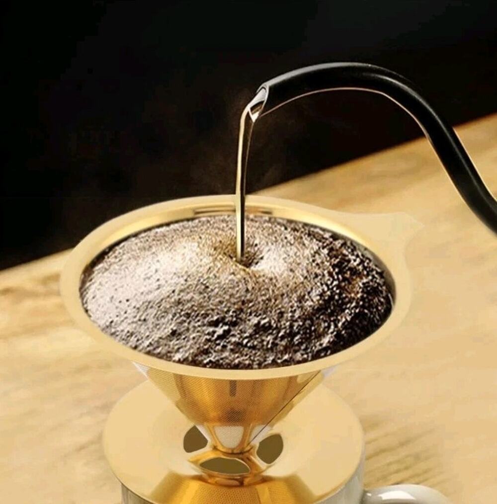 Stainless Steel Titanium Gold Pour Over Coffee Dripper Filter with Cup Stand